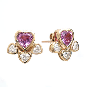Pink Sapphire Heart And Diamond Studs