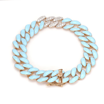 Diamond Enamel Cuban Chain Bracelet