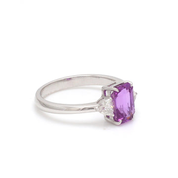 Pink Sapphire Emerald Cut Three Stone Ring