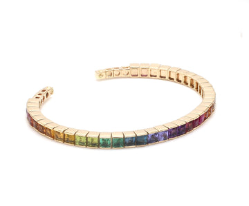 Rainbow Gemstone Princess Cut Cuff Bracelet