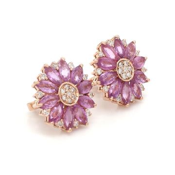 Pink Sapphire Marquise Flower Studs