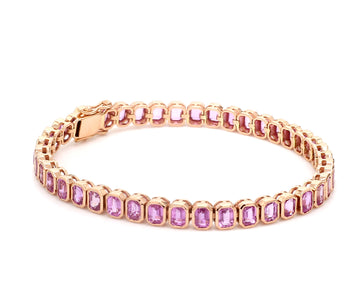 Pink Sapphire Emerald Cut Bezel Set Bracelet