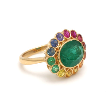 Emerald Oval Bezel Set and Rainbow Sapphire Ring
