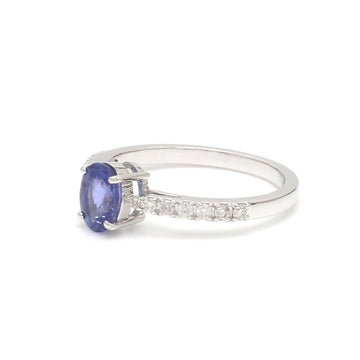 Blue Sapphire Oval and  Diamond Ring