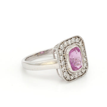 Pink Sapphire Antique Diamond Halo Ring