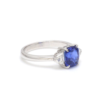 Blue Sapphire Cushion Three Stone Ring