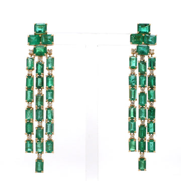 Emerald Octagon And Diamond Long Earrings