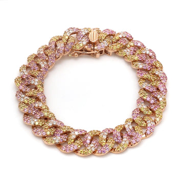 Pink Sapphire Yellow Sapphire Cuban Chain Bracelet