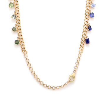 Rainbow Sapphire Mix Shape Link Chain Necklace