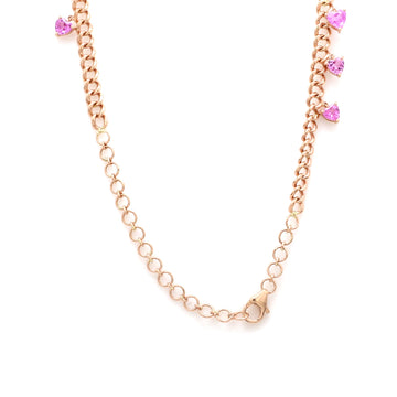 Pink Sapphire Heart Link Chain Necklace