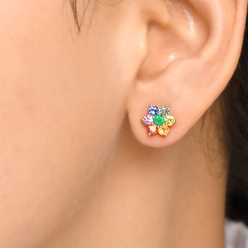 Rainbow Sapphire and Emerald Cluster Studs