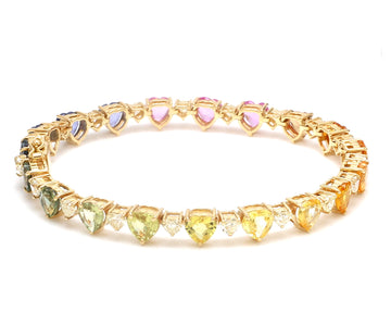 Rainbow Sapphire and Diamond Heart Bracelet